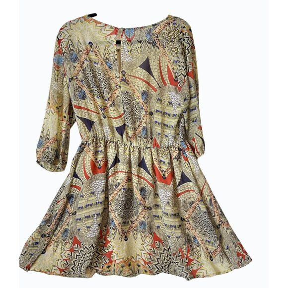 Love 21 Womens Lined Geometric Midi Dress Bohemian Babydoll Flowy Feminine Large - Picture 2 of 15